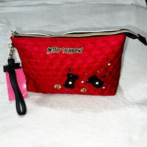 New with tags Betsey Johnson Zippered Wristlet Makeup Cosmetic Bag Large